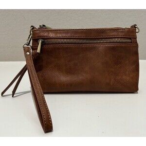 Shiraleah Brown Faux Leather Clutch Wristlet Wallet